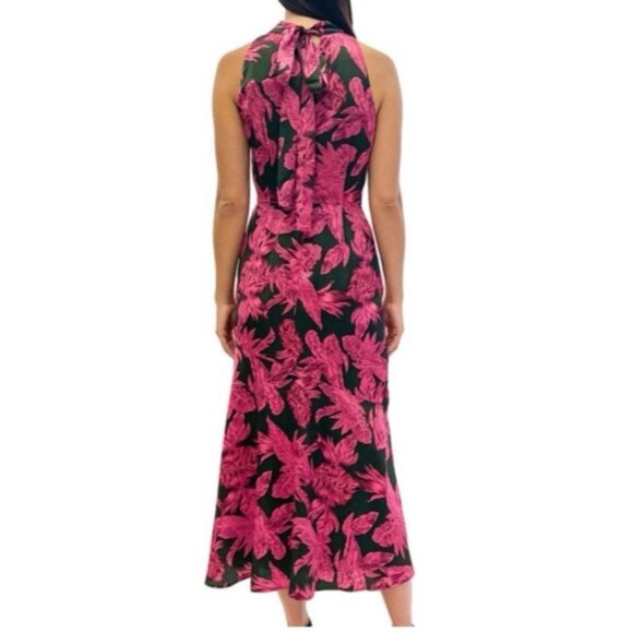 Sam Edleman Midi Dress 12 Pink Brown Floral Sleeveless Mock Tie Neck $160 - Picture 5 of 15